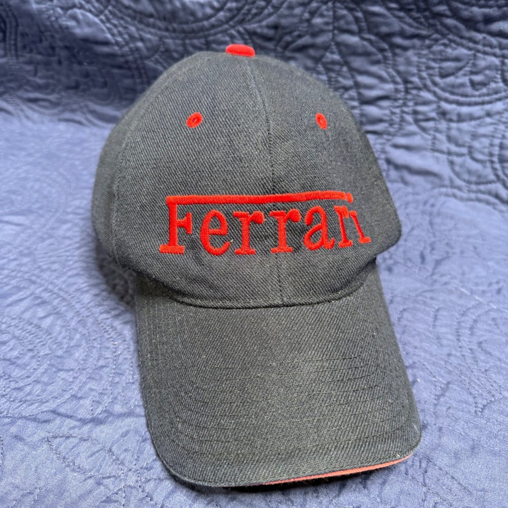 Ferrari Racing Hat Mens Black Red Embroidered Logo Adjustable Baseball Cap